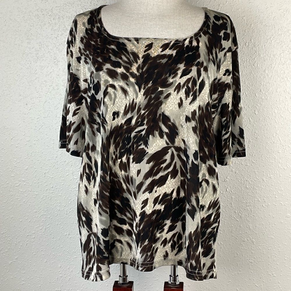 EUC Western II Collection Womens Gray, Brown and Black Patterned Short Sleeve 2X